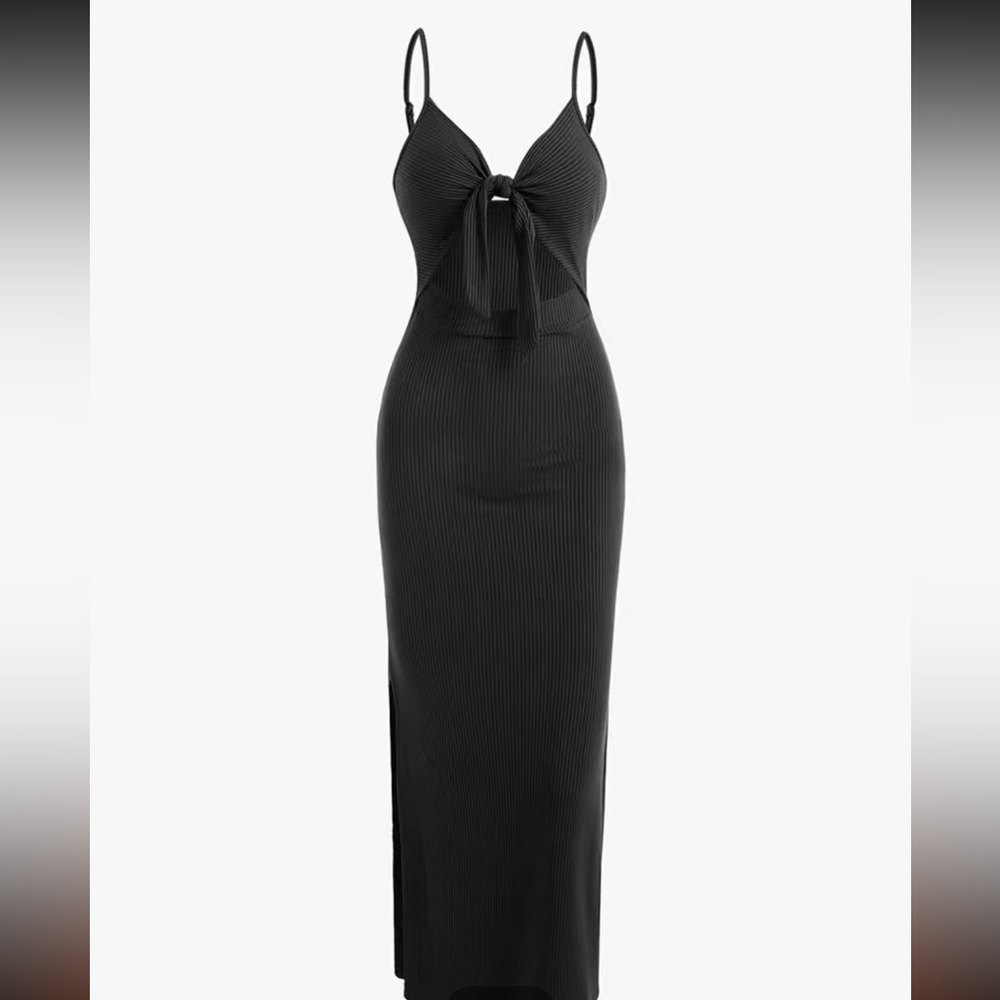 Ribbed Knot Cutout Side Split Maxi Dress
